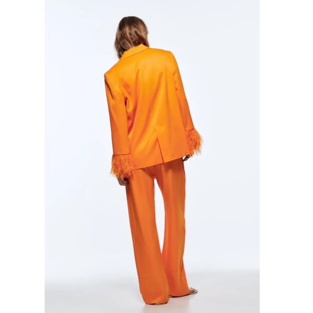 ZARA Set 2pc Blazer and Pants Feather Orange Size M